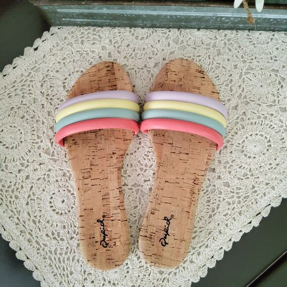 Qupid Women's Puffy Strappy Cork Slide Sandal with Pastel Colors in Size 7 - Picture 3 of 11